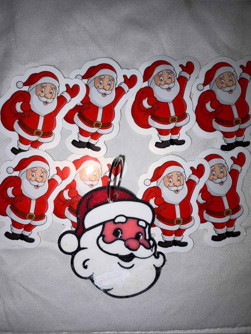 Santa Claus 3D printed keychain & sticker bundle Christmas Xmas Holiday decor